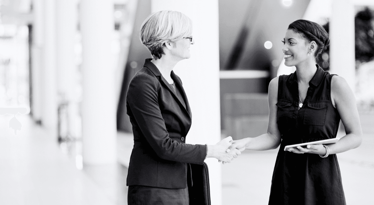 Two nonprofit professionals shaking hands.